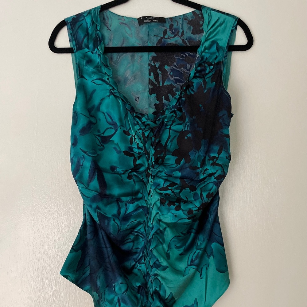 Elie Tahari Ruched Silk Shell
